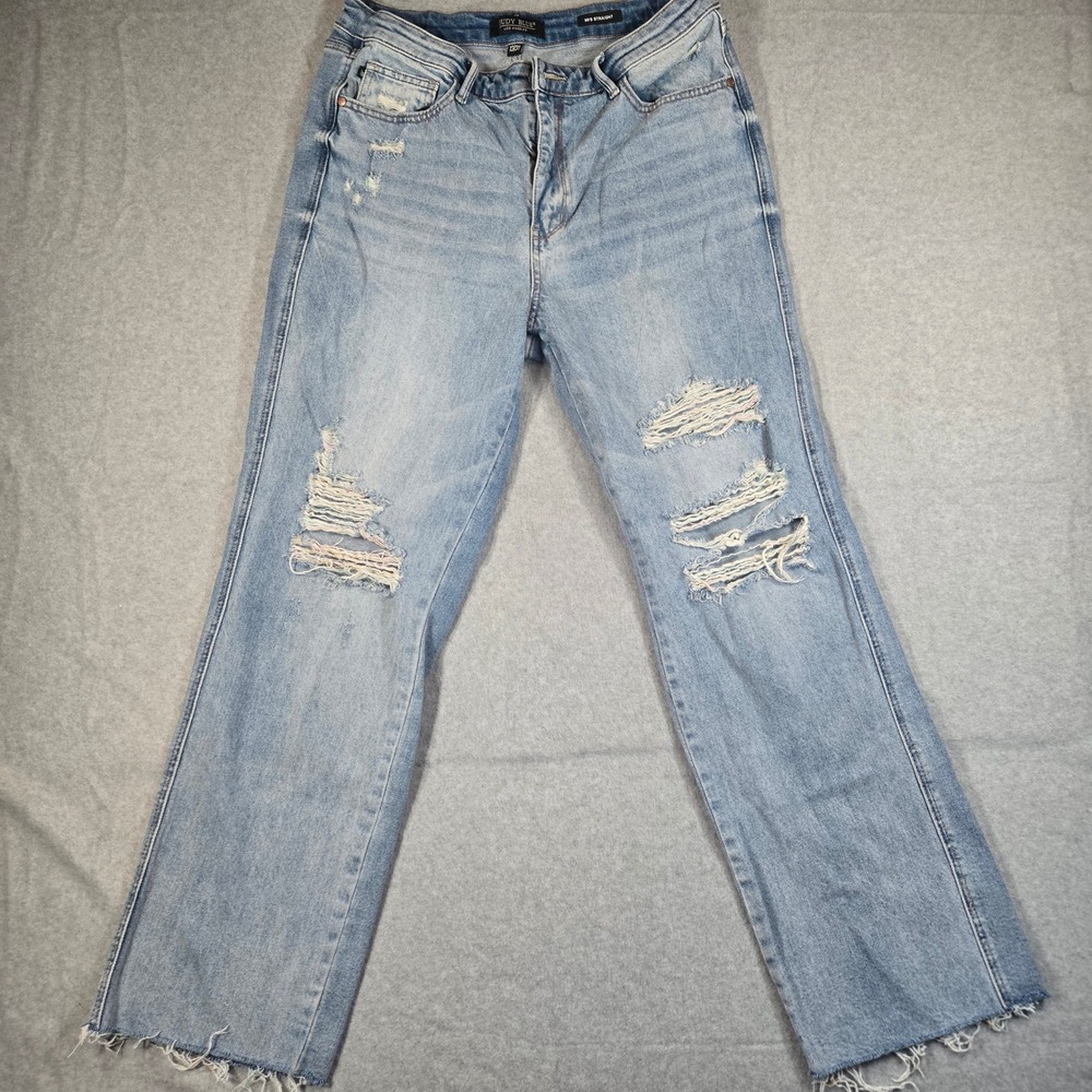 Judy Blue 90's Straight Distressed Jeans Light Wash Raw Hem JB88671 MD 13/31